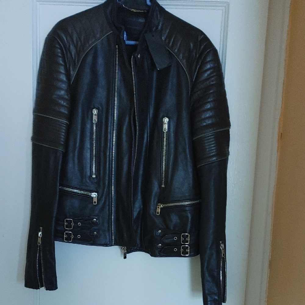 Diesel "Black Gold" Black Leather Biker Jacket (brown on shoulders)MADE IN ITALY